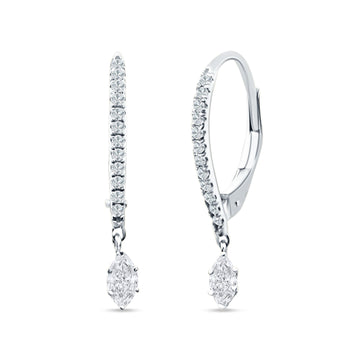 Dangle Hoop Leverback Earrings Round & Marquise Cubic Zirconia 925 Sterling Silver